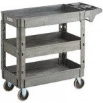 Lavex Medium Black 2-Shelf Utility Cart with Premium Handle and Built-In Tool Compartments - 40 11/16