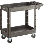 Lavex Medium Black 2-Shelf Utility Cart with Premium Handle and Built-In Tool Compartments - 40 11/16