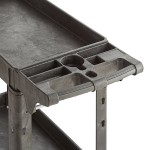 Lavex Medium Black 2-Shelf Utility Cart with Premium Handle and Built-In Tool Compartments - 40 11/16