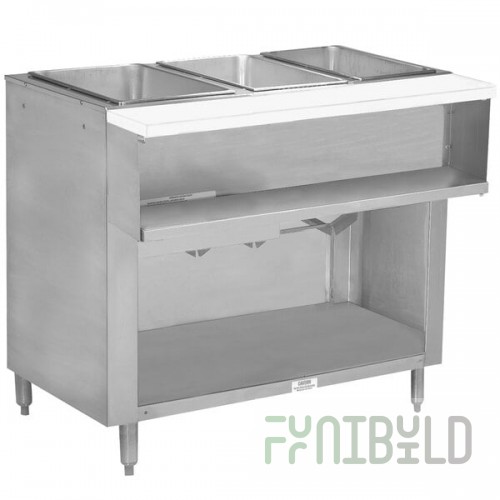 Advance Tabco WB-3G-BS Natural Gas Three Pan Wetbath Powered Hot Food Table with Enclosed Undershelf - Open Well