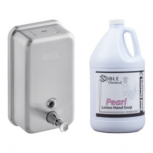 Lavex 40 fl. oz. (1200 mL) Stainless Steel Surface Mounted Vertical Liquid Soap Dispenser with Lotion Hand Soap