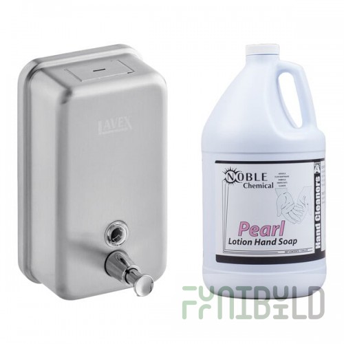 Lavex 40 fl. oz. (1200 mL) Stainless Steel Surface Mounted Vertical Liquid Soap Dispenser with Lotion Hand Soap