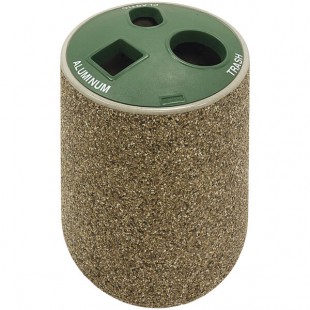 Wausau Tile TF1221 30 Gallon Concrete Round Recycling Station with 3-Hole Plastic Lid