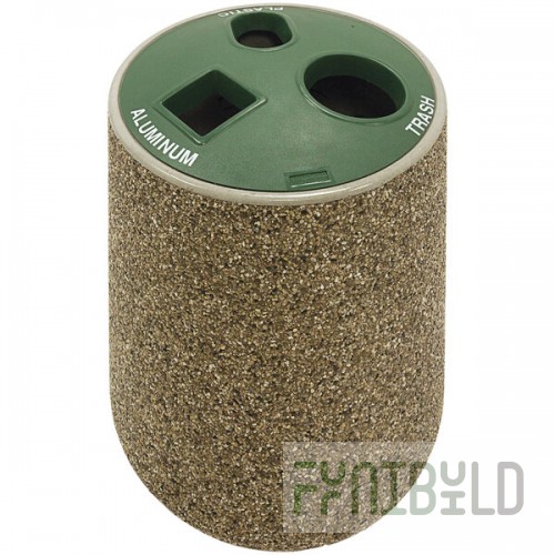 Wausau Tile TF1221 30 Gallon Concrete Round Recycling Station with 3-Hole Plastic Lid