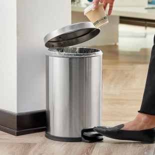 Lancaster Table & Seating 3 Gallon Stainless Steel Round Step-On Trash Can with Soft Close Lid Lancaster Table & Seating 3 Gallon Stainless Steel Round Step-On Trash Can with Soft Close Lid