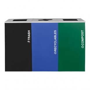 Ex-Cell Kaiser Kaleidoscope XL Series RC-KD36-3 T/BLX R/RYX CMP/EGX 108 Gallon Three Stream Indoor Steel Trash / Recyclables / Compost Receptacle Ex-Cell Kaiser Kaleidoscope XL Series RC-KD36-3 T/BLX R/RYX CMP/EGX 108 Gallon Three Stream Indoor Steel Trash / Recyclables / Compost Receptacle