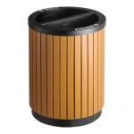 Lancaster Table & Seating 22 Gallon Stainless Steel / Wood Round Outdoor Two-Stream Trash Can / Recycling Bin