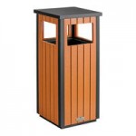 Lancaster Table & Seating 22 Gallon Stainless Steel / Wood Round Outdoor Two-Stream Trash Can / Recycling Bin