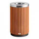 Lancaster Table & Seating 22 Gallon Stainless Steel / Wood Round Outdoor Two-Stream Trash Can / Recycling Bin