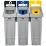 Rubbermaid® 2007917 Slim Jim 3-Stream Rectangular Recycling Station Kit with Open, Paper, and Bottle Lids