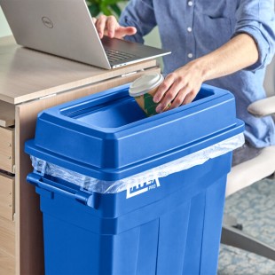Lavex Pro Blue Slim Rectangular Trash Can Drop Shot Lid Lavex Pro Blue Slim Rectangular Trash Can Drop Shot Lid
