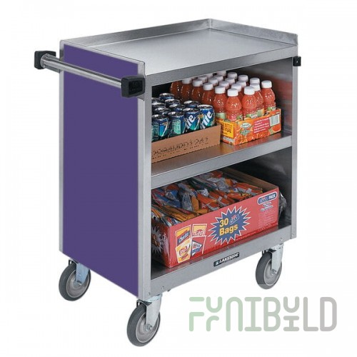 Lakeside 844P Heavy-Duty Stainless Steel Three Shelf Utility Cart With Enclosed Base and Purple Finish - 22 1/2