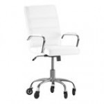 Flash Furniture Camilia Black LeatherSoft Mid-Back Swivel Office Chair with Chrome Frame, Arms, and Roller Wheels