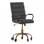Flash Furniture Camilia Black LeatherSoft Mid-Back Swivel Office Chair with Chrome Frame, Arms, and Roller Wheels