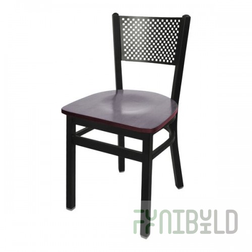 BFM Seating Polk Sand Black Metal Side Chair with Mahogany Seat