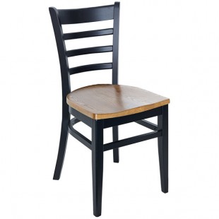 BFM Seating Berkeley Black Beechwood Ladder Back Side Chair with Autumn Ash Wood Seat