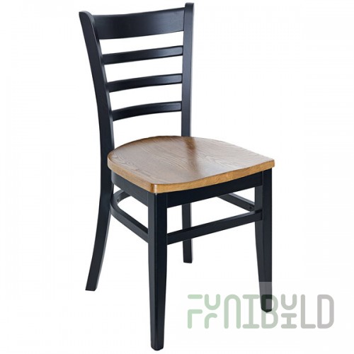 BFM Seating Berkeley Black Beechwood Ladder Back Side Chair with Autumn Ash Wood Seat
