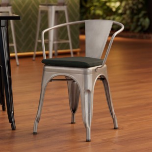 Lancaster Table & Seating Alloy Silver Indoor Arm Chair with Black Fabric Magnetic Cushion