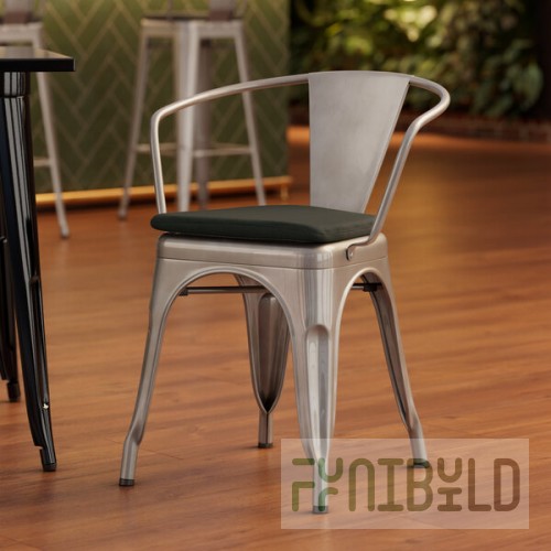 Lancaster Table & Seating Alloy Silver Indoor Arm Chair with Black Fabric Magnetic Cushion