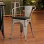 Lancaster Table & Seating Alloy Silver Indoor Arm Chair with Black Fabric Magnetic Cushion Lancaster Table & Seating Alloy Silver Indoor Arm Chair with Black Fabric Magnetic Cushion
