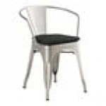 Lancaster Table & Seating Alloy Silver Indoor Arm Chair with Black Fabric Magnetic Cushion Lancaster Table & Seating Alloy Silver Indoor Arm Chair with Black Fabric Magnetic Cushion