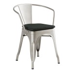 Lancaster Table & Seating Alloy Silver Indoor Arm Chair with Black Fabric Magnetic Cushion Lancaster Table & Seating Alloy Silver Indoor Arm Chair with Black Fabric Magnetic Cushion