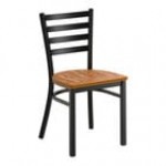 Lancaster Table & Seating Black Finish Ladder Back Chair with Vintage Wood Seat - Detached Seat