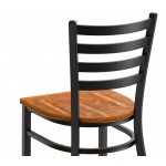 Lancaster Table & Seating Black Finish Ladder Back Chair with Vintage Wood Seat - Detached Seat