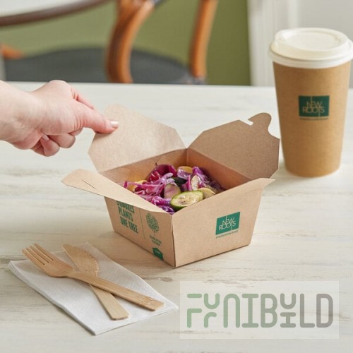 New Roots Kraft PLA-Lined Compostable #1 Take-Out Container 4 3/8