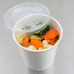 Choice 16 oz. White Double Poly-Coated Paper Food Cup with Vented Plastic Lid - 250/Case