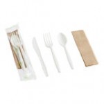 Fineline 42CKFSK.BK Conserveware Individually Wrapped Black CPLA Flatware and Utensils Kit with Napkin - 250/Case