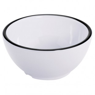 GET Settlement Bistro 14 oz. White Enamelware Melamine Round Bowl with Black Trim - Sample GET Settlement Bistro 14 oz. White Enamelware Melamine Round Bowl with Black Trim - Sample