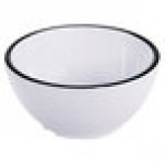GET Settlement Bistro 14 oz. White Enamelware Melamine Round Bowl with Black Trim - Sample GET Settlement Bistro 14 oz. White Enamelware Melamine Round Bowl with Black Trim - Sample