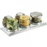 Cal-Mil 1850-5-55 Mixology Stainless Steel Three 32 oz. Jar Horizontal Display with Metal Lids - 16 1/2
