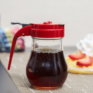 TableCraft 406RE 6 oz. Glass Teardrop Syrup Dispenser with Red ABS Top - 12/Pack