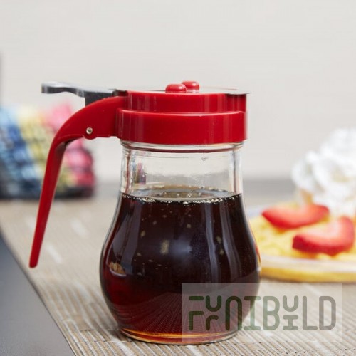 TableCraft 406RE 6 oz. Glass Teardrop Syrup Dispenser with Red ABS Top - 12/Pack