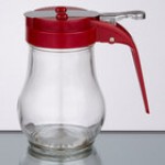 TableCraft 406RE 6 oz. Glass Teardrop Syrup Dispenser with Red ABS Top - 12/Pack TableCraft 406RE 6 oz. Glass Teardrop Syrup Dispenser with Red ABS Top - 12/Pack