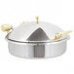 Vollrath 46121 6 Qt. Intrigue Solid Top Round Induction Chafer with Brass Trim and Stainless Steel Food Pan Vollrath 46121 6 Qt. Intrigue Solid Top Round Induction Chafer with Brass Trim and Stainless Steel Food Pan