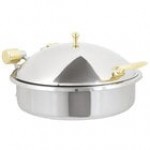 Vollrath 46121 6 Qt. Intrigue Solid Top Round Induction Chafer with Brass Trim and Stainless Steel Food Pan Vollrath 46121 6 Qt. Intrigue Solid Top Round Induction Chafer with Brass Trim and Stainless Steel Food Pan