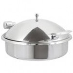 Vollrath 46121 6 Qt. Intrigue Solid Top Round Induction Chafer with Brass Trim and Stainless Steel Food Pan Vollrath 46121 6 Qt. Intrigue Solid Top Round Induction Chafer with Brass Trim and Stainless Steel Food Pan