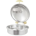 Vollrath 46121 6 Qt. Intrigue Solid Top Round Induction Chafer with Brass Trim and Stainless Steel Food Pan Vollrath 46121 6 Qt. Intrigue Solid Top Round Induction Chafer with Brass Trim and Stainless Steel Food Pan