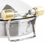 Vollrath 46121 6 Qt. Intrigue Solid Top Round Induction Chafer with Brass Trim and Stainless Steel Food Pan Vollrath 46121 6 Qt. Intrigue Solid Top Round Induction Chafer with Brass Trim and Stainless Steel Food Pan