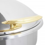 Vollrath 46121 6 Qt. Intrigue Solid Top Round Induction Chafer with Brass Trim and Stainless Steel Food Pan Vollrath 46121 6 Qt. Intrigue Solid Top Round Induction Chafer with Brass Trim and Stainless Steel Food Pan