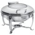 Vollrath 46121 6 Qt. Intrigue Solid Top Round Induction Chafer with Brass Trim and Stainless Steel Food Pan Vollrath 46121 6 Qt. Intrigue Solid Top Round Induction Chafer with Brass Trim and Stainless Steel Food Pan