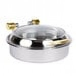 Vollrath 46121 6 Qt. Intrigue Solid Top Round Induction Chafer with Brass Trim and Stainless Steel Food Pan Vollrath 46121 6 Qt. Intrigue Solid Top Round Induction Chafer with Brass Trim and Stainless Steel Food Pan