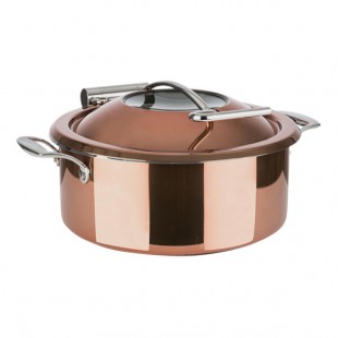 APS 4.23 Qt. Half Size Round Copper Induction Chafer with Hinged Lid APS12335