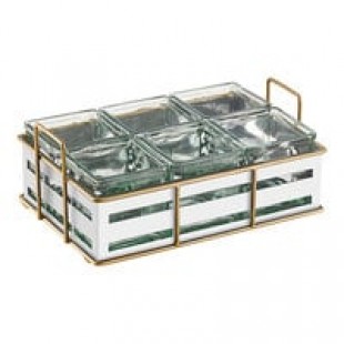 Cal-Mil Empire White / Gold Metal Jar Display with 9 Glass Jars - 11 3/4
