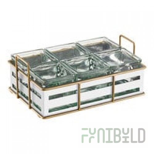 Cal-Mil Empire White / Gold Metal Jar Display with 9 Glass Jars - 11 3/4