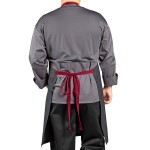 Uncommon Chef 3104 Pinstripe Customizable 100% Cotton Denim Rebel Bib Apron with Burgundy Webbing and 3 Pockets - 34