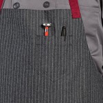 Uncommon Chef 3104 Pinstripe Customizable 100% Cotton Denim Rebel Bib Apron with Burgundy Webbing and 3 Pockets - 34